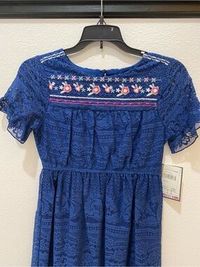 🆕Trixxi Girl Girls Navy Lace Overlay Dress with Floral Embroidered Detail - L